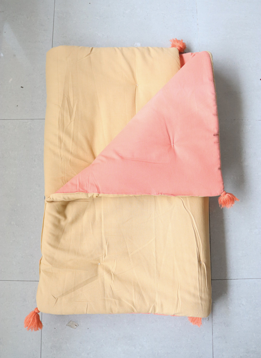 Reversible Block Print Floor Mattress - Mustard &amp; Orange - 3x6 Feet