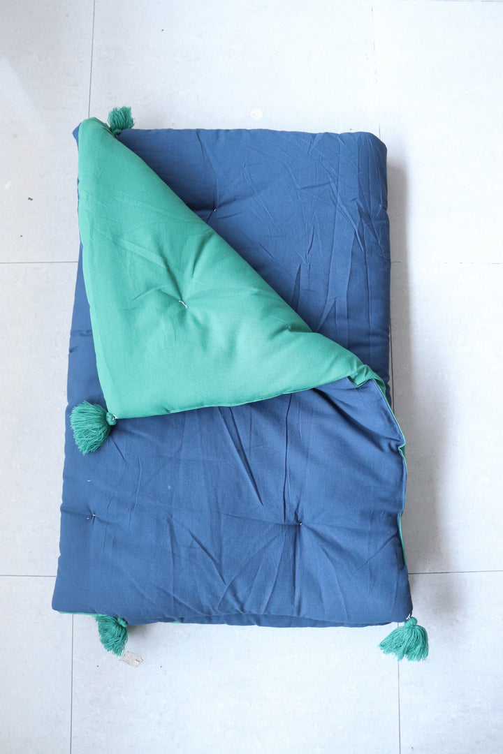Reversible Floor mattress - Large floor cushion - 3 x 6 feet - Dark blue and Green