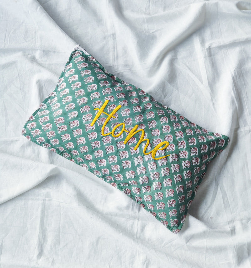 Home - Block print Word Pillow cover - Pillows with saying - 12x20 inches