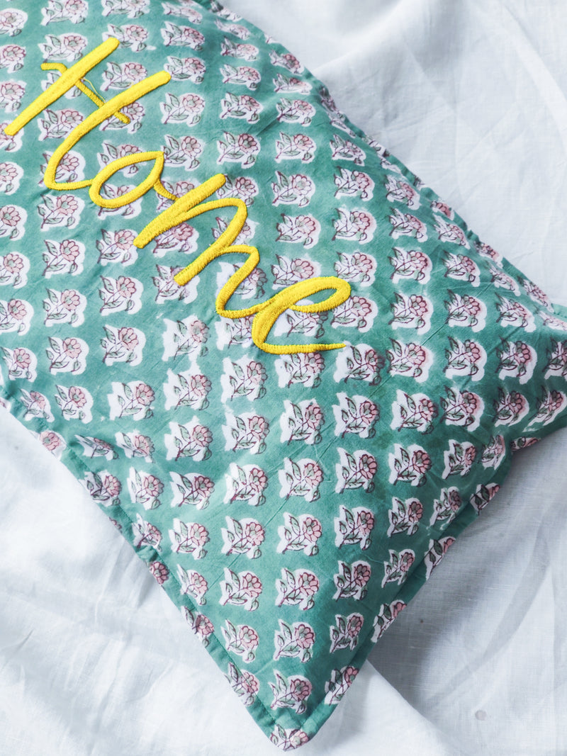 Home - Block print Word Pillow cover - Pillows with saying - 12x20 inches