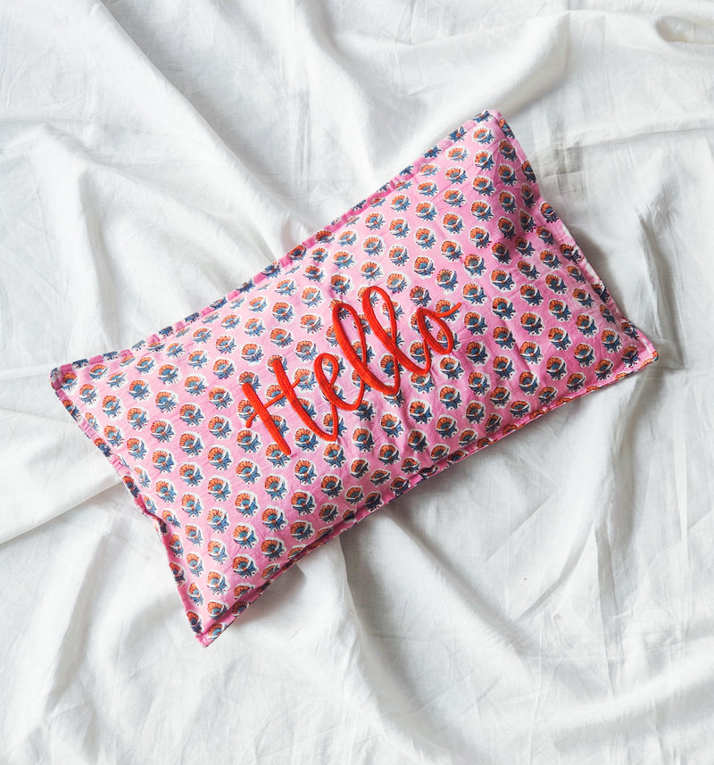 Hello - Block print Word Pillow cover - Pillows with saying - 12x20 inches