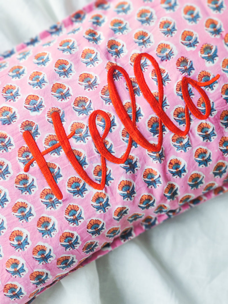 Hello - Block print Word Pillow cover - Pillows with saying - 12x20 inches