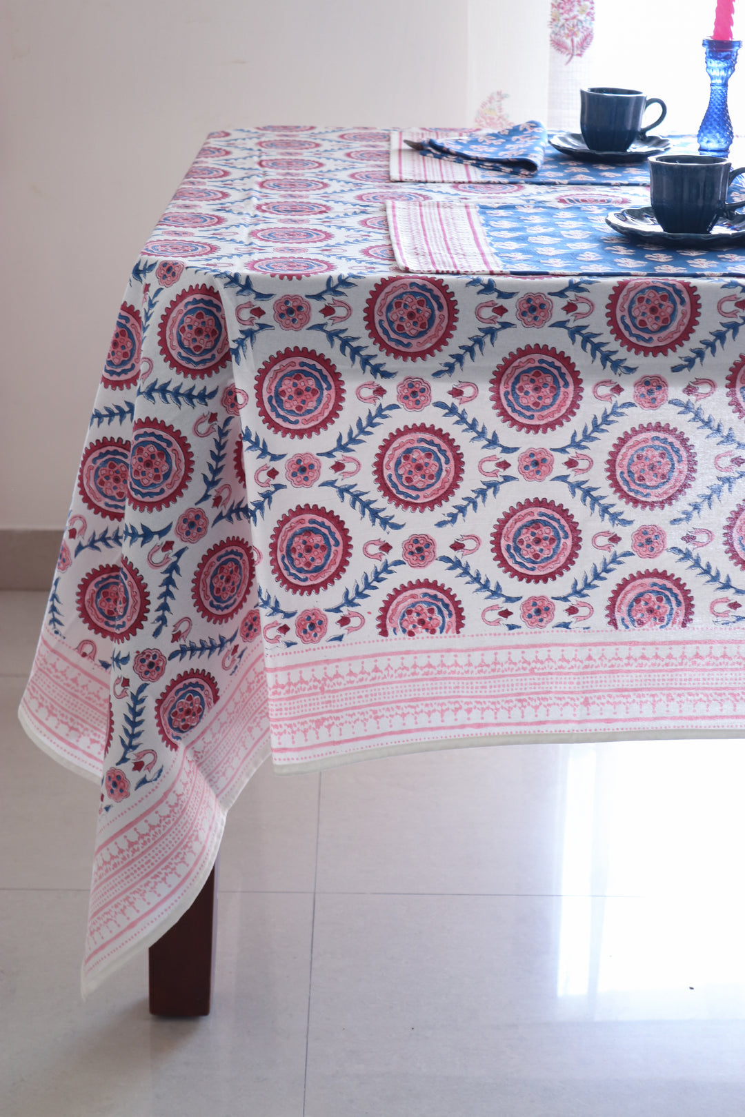 The Silk Route 8 seater table cloth - Block print table cover - 60x120 inches