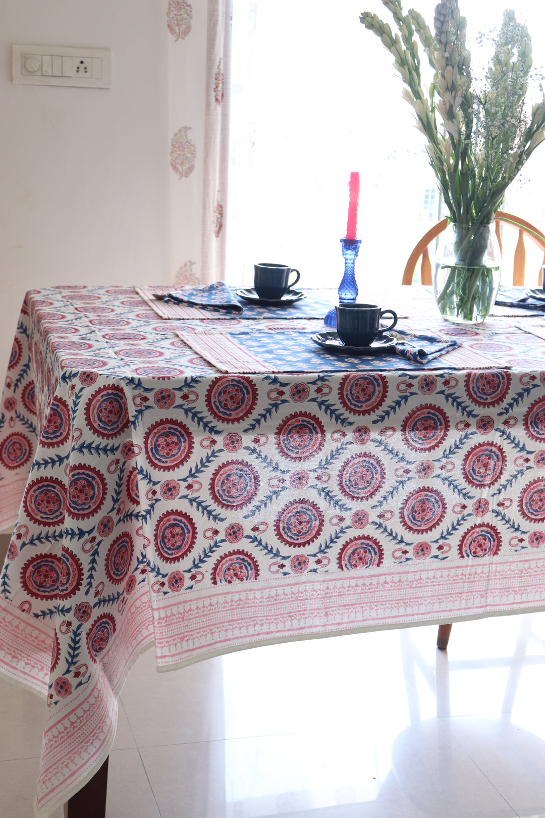 The Silk Route 8 seater table cloth - Block print table cover - 60x120 inches