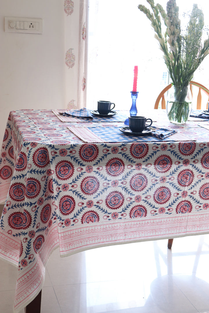The Silk Route 8 seater table cloth - Block print table cover - 60x120 inches