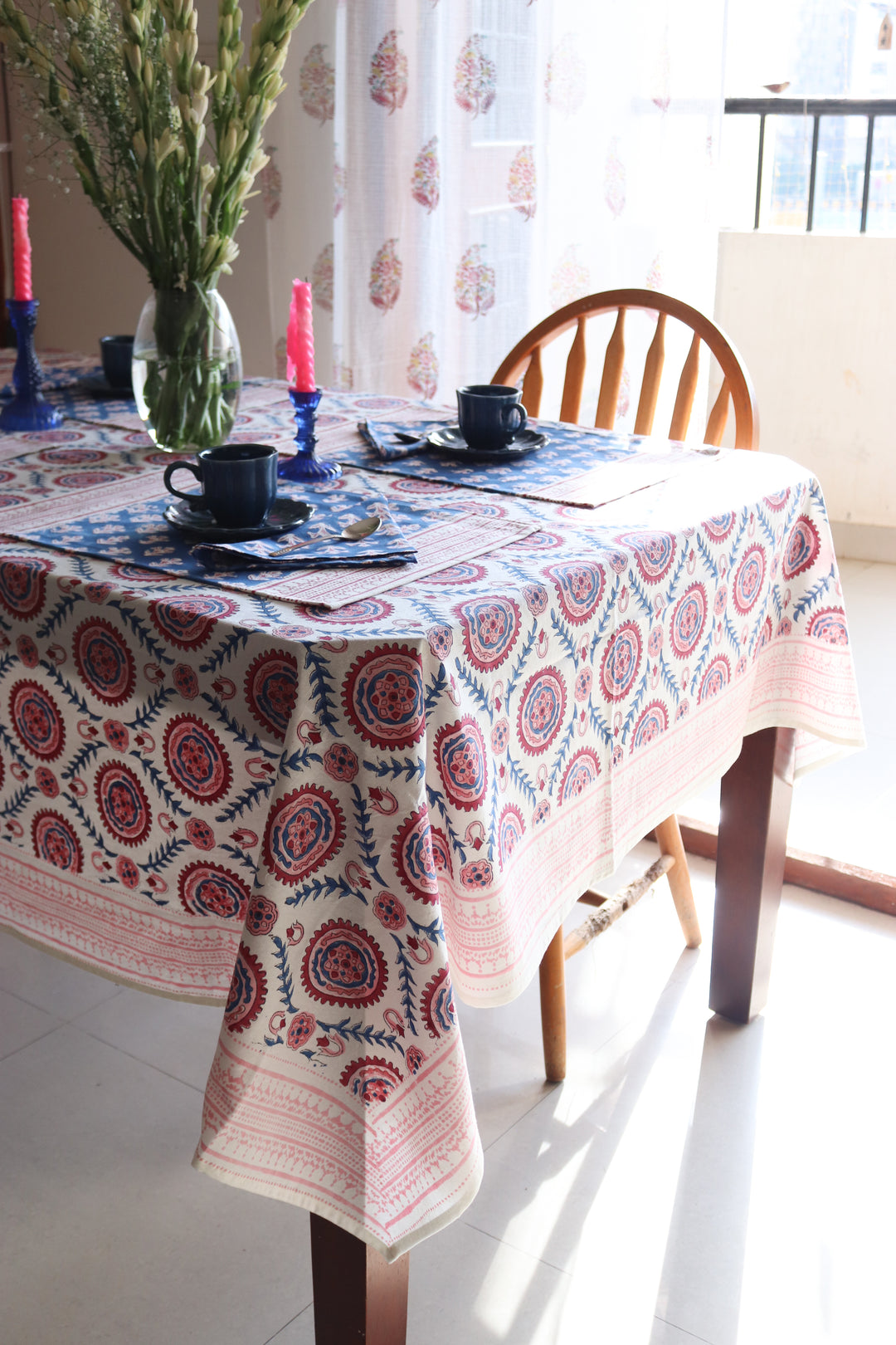 The Silk Route 8 seater table cloth - Block print table cover - 60x120 inches