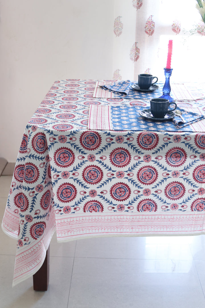 The Silk Route 8 seater table cloth - Block print table cover - 60x120 inches