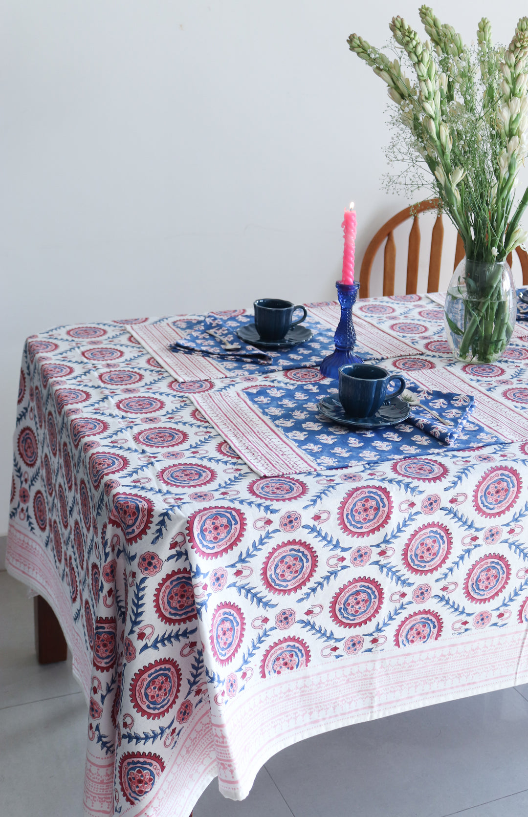 The Silk Route 8 seater table cloth - Block print table cover - 60x120 inches