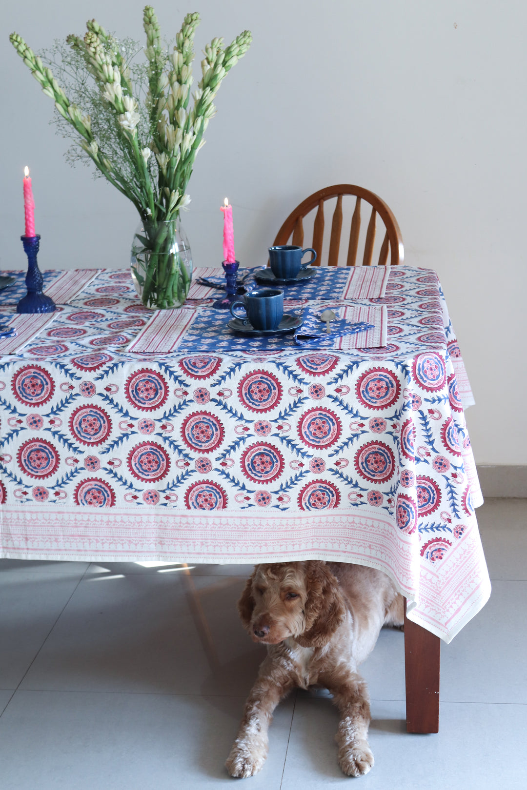 The Silk Route 8 seater table cloth - Block print table cover - 60x120 inches