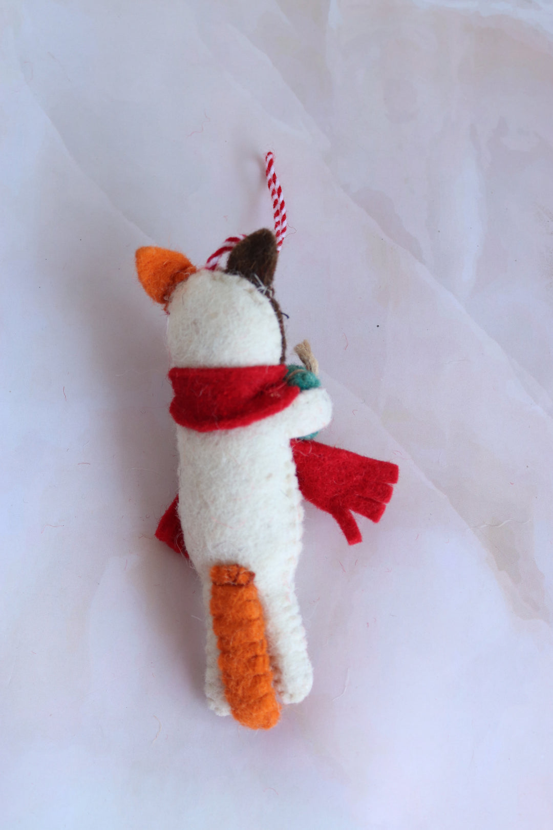Sam the Gifty Cat felt Christmas ornament, side view