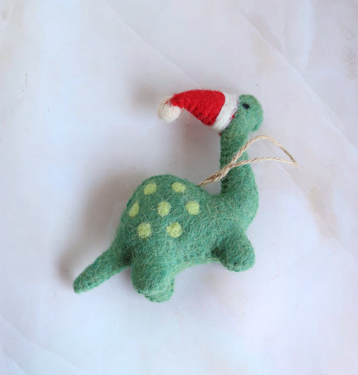 Tree Rex felt dinosaur Christmas ornament, side view
