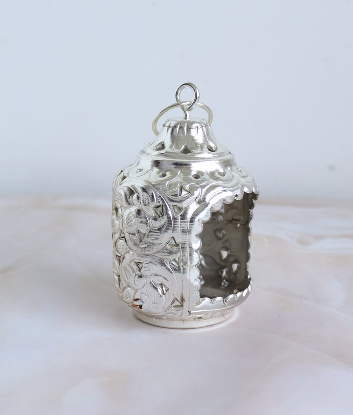 Silver Embossed Floral metal work Lantern tea light holder -  Hanging decor