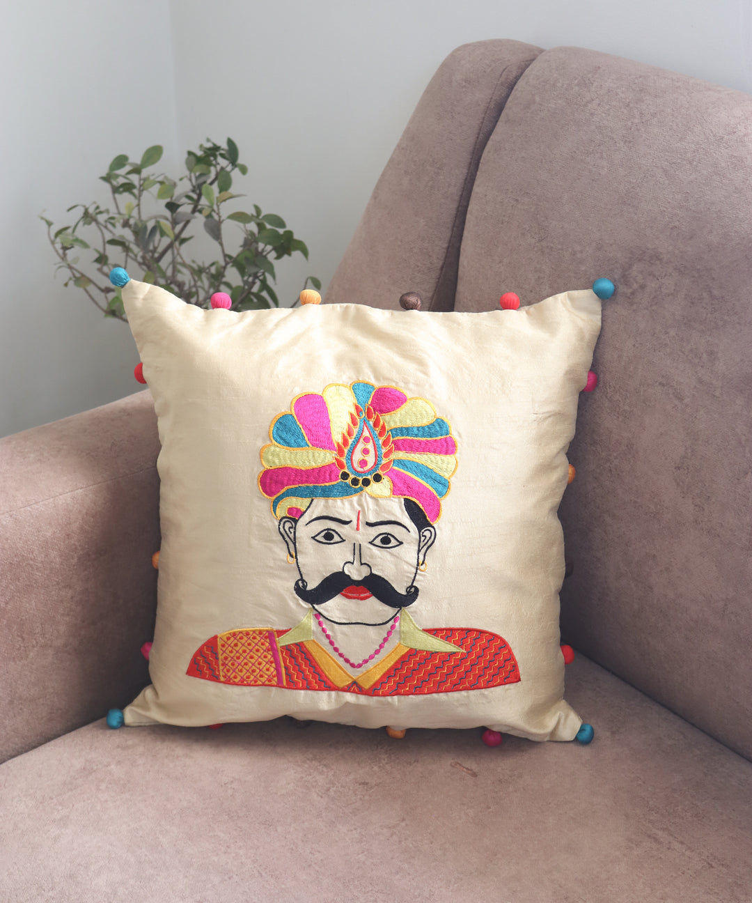 Rajasthani Man applique cushion cover - Decorative cushion cover - 16x16 inches