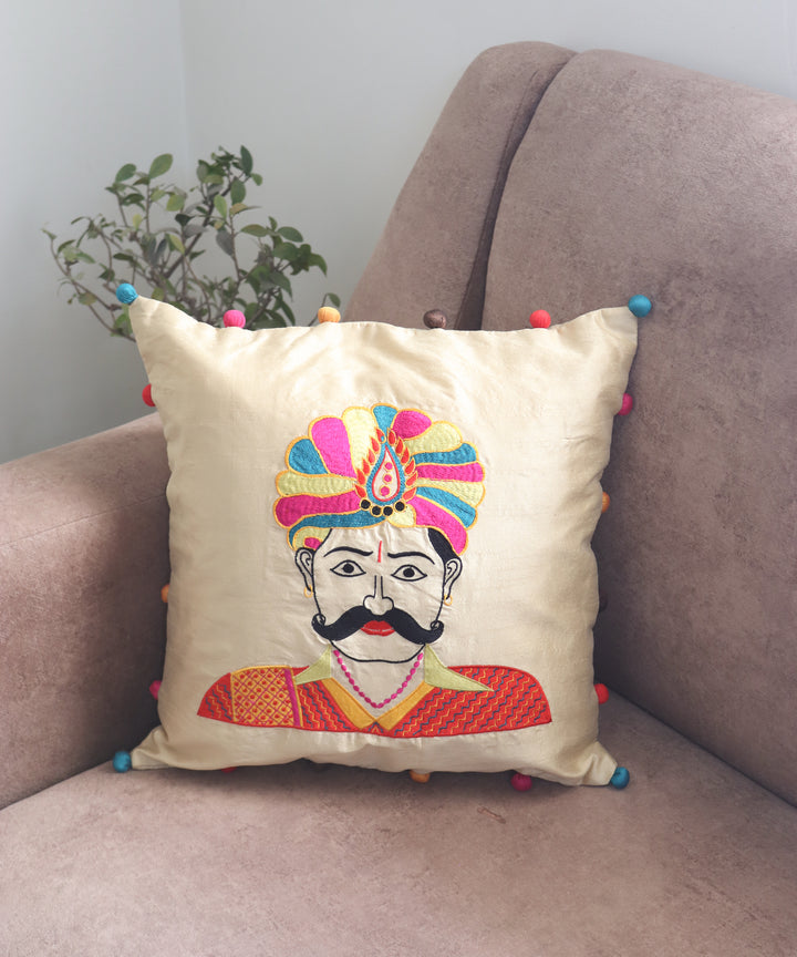 Rajasthani Man applique cushion cover - Decorative cushion cover - 16x16 inches