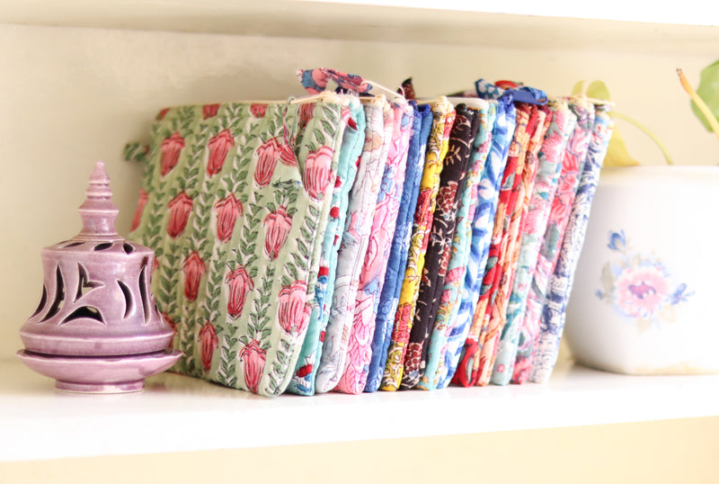 Bulk lot of Block print Quilted Zip wallet - Set of 5/10/20 pcs - Flat pouch