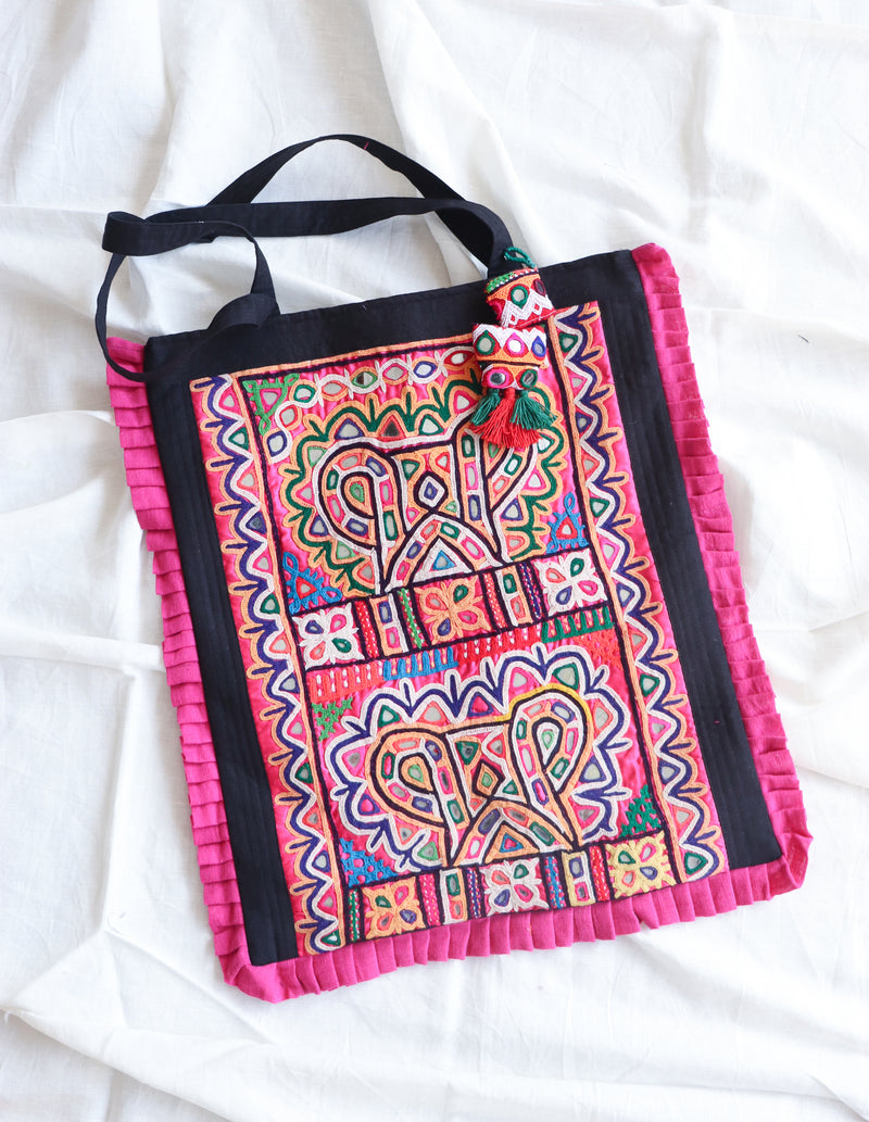 Kutch embroidered thela bag - Embroidered mirrorwork bag - Kairav
