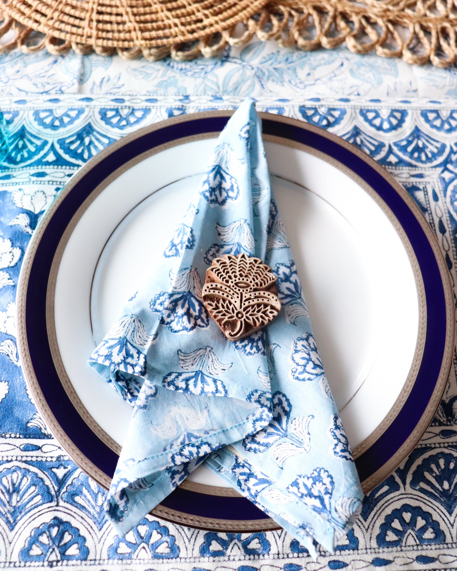 Starlit Sky Block print napkins - Light weight dinner napkins - set of 6 napkins - back view