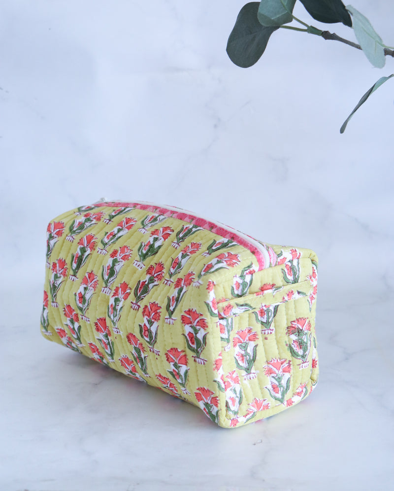 Set of 2 travel bags - Makeup bags - Block print cosmetic pouches - Primrose