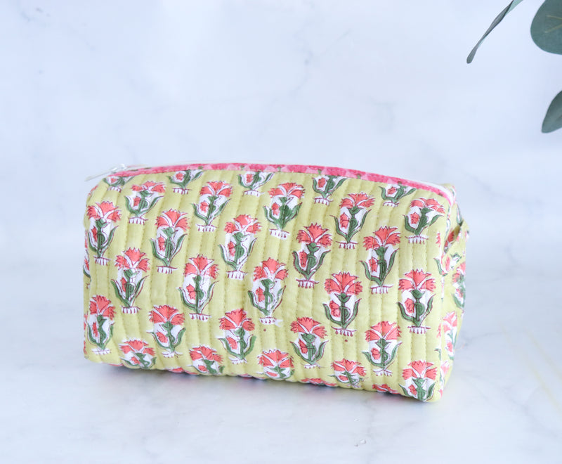 Set of 2 travel bags - Makeup bags - Block print cosmetic pouches - Primrose