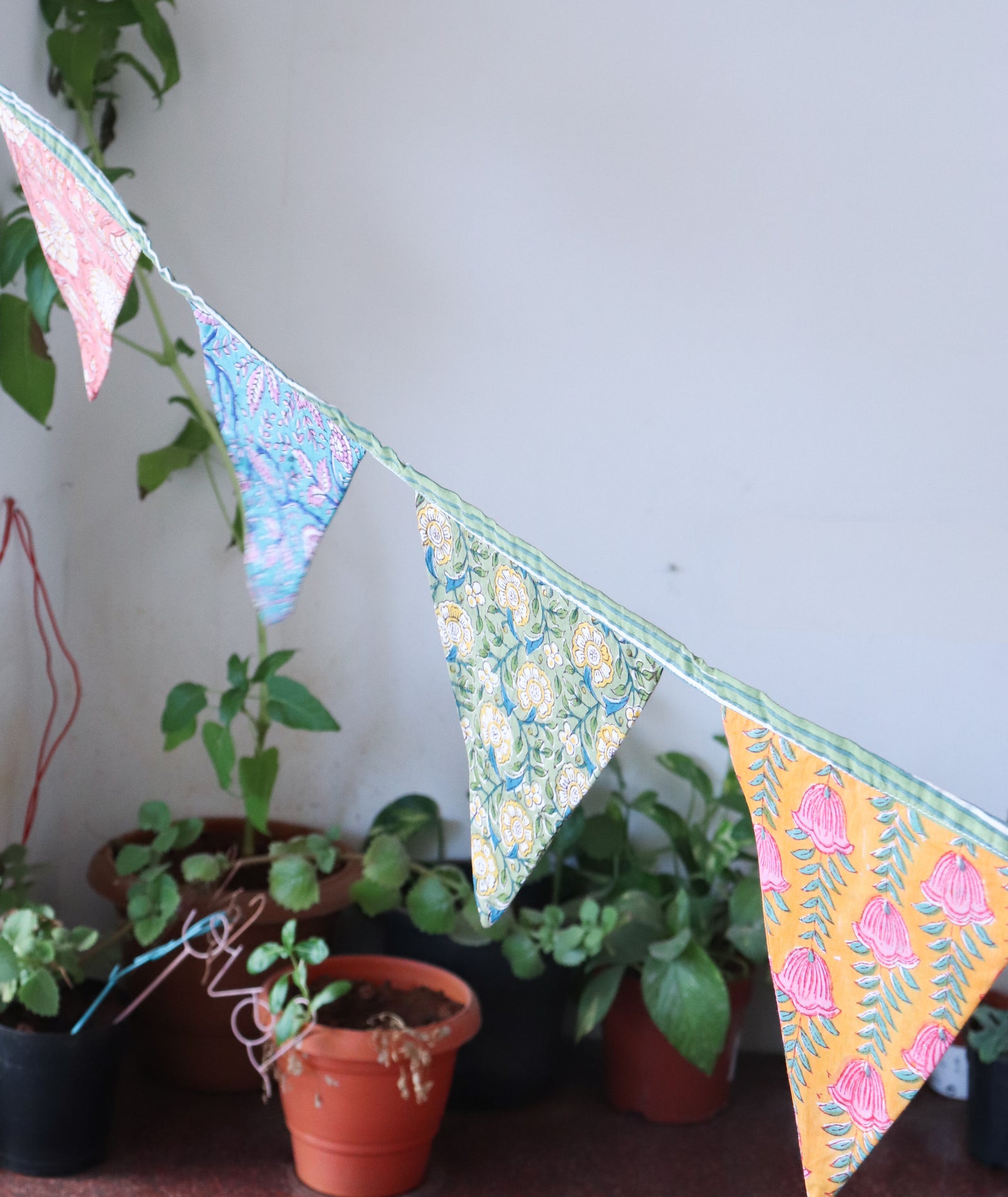 Colourful Fabric bunting - Garden decor - Toran - 100 inches - back view