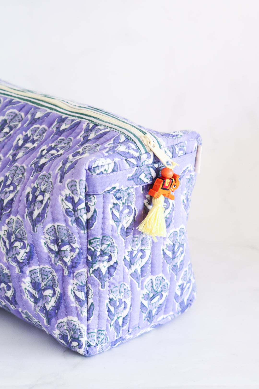 Medium Cosmetic bag - Makeup bag - Block print fabric travel pouch - Lilac