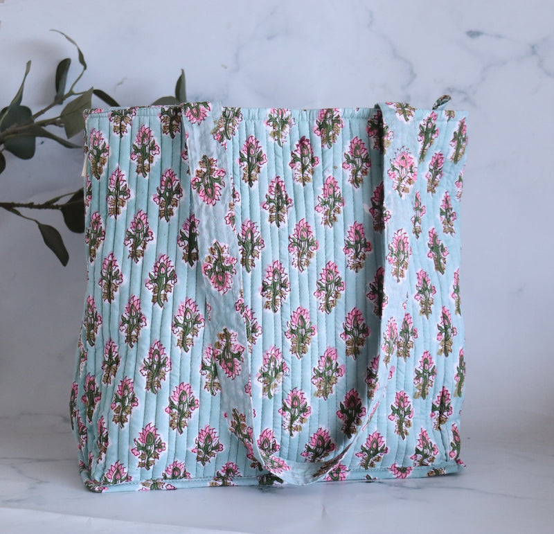 Block print tote bag - Boho quilted women&