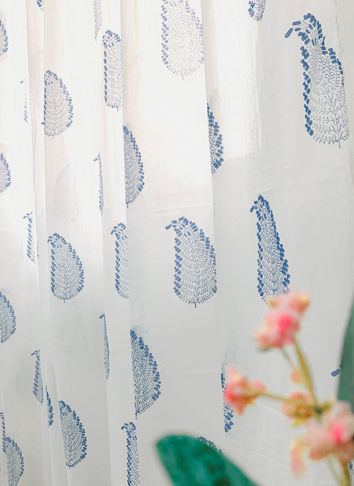 Blue feather curtains - Block print sheer curtains