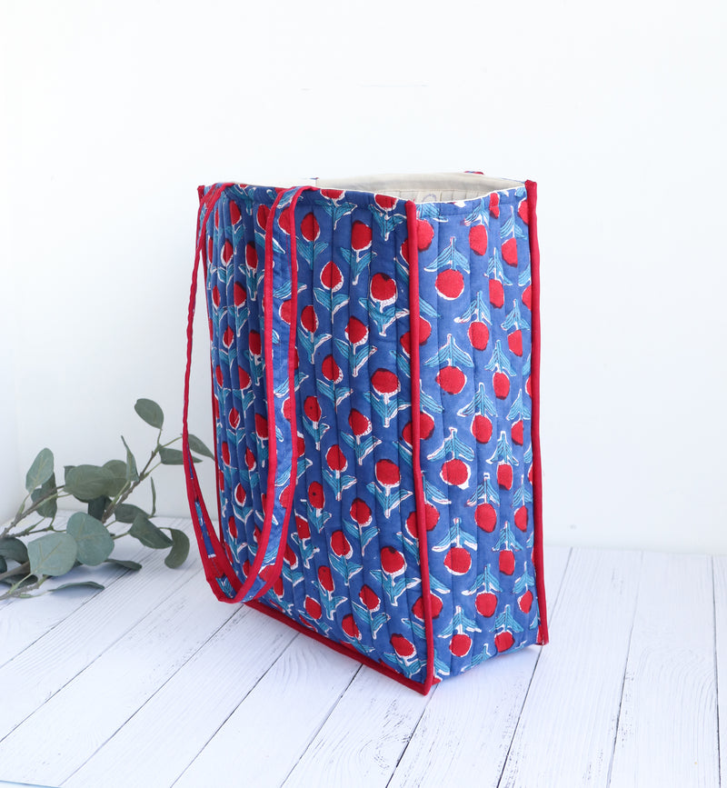 Set of 6 coasters in a bag - Reversible block print quilted coasters - light pink