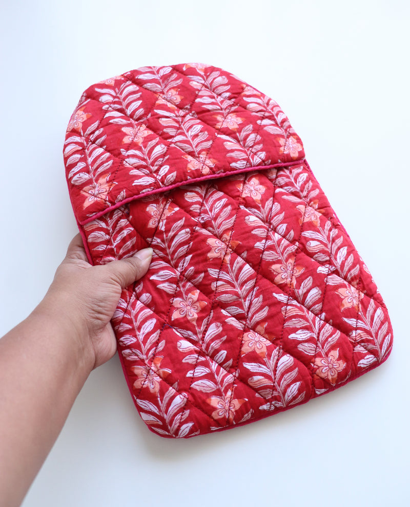 Quilted Hot Water Bag Covers - Block print hot water bottle covers - Red floral