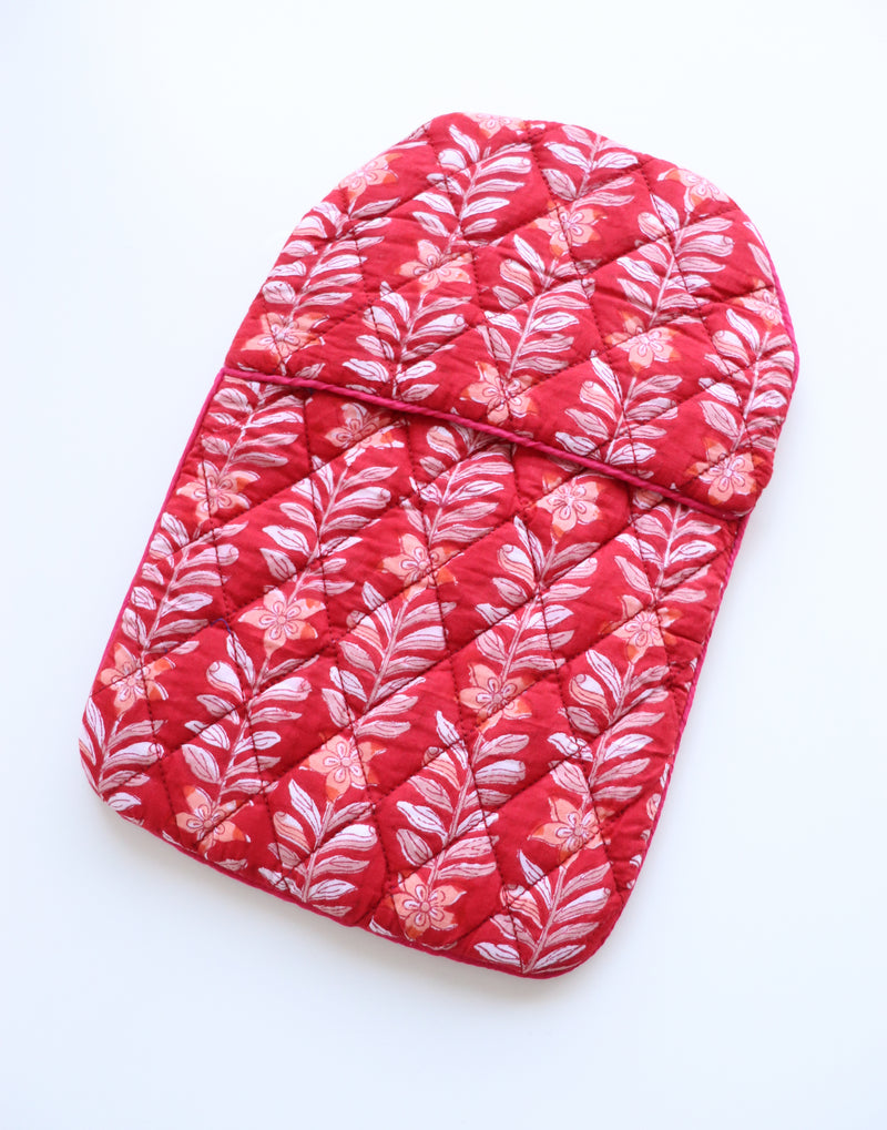 Quilted Hot Water Bag Covers - Block print hot water bottle covers - Red floral