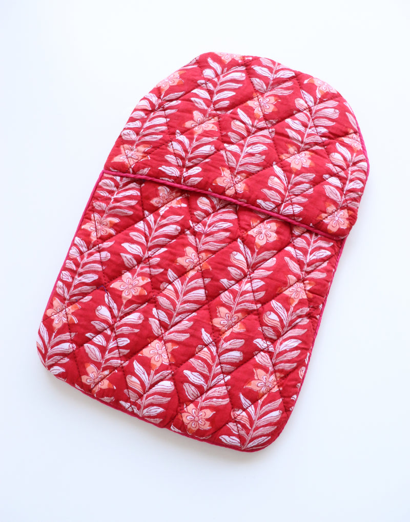 Quilted Hot Water Bag Covers - Block print hot water bottle covers - Red floral