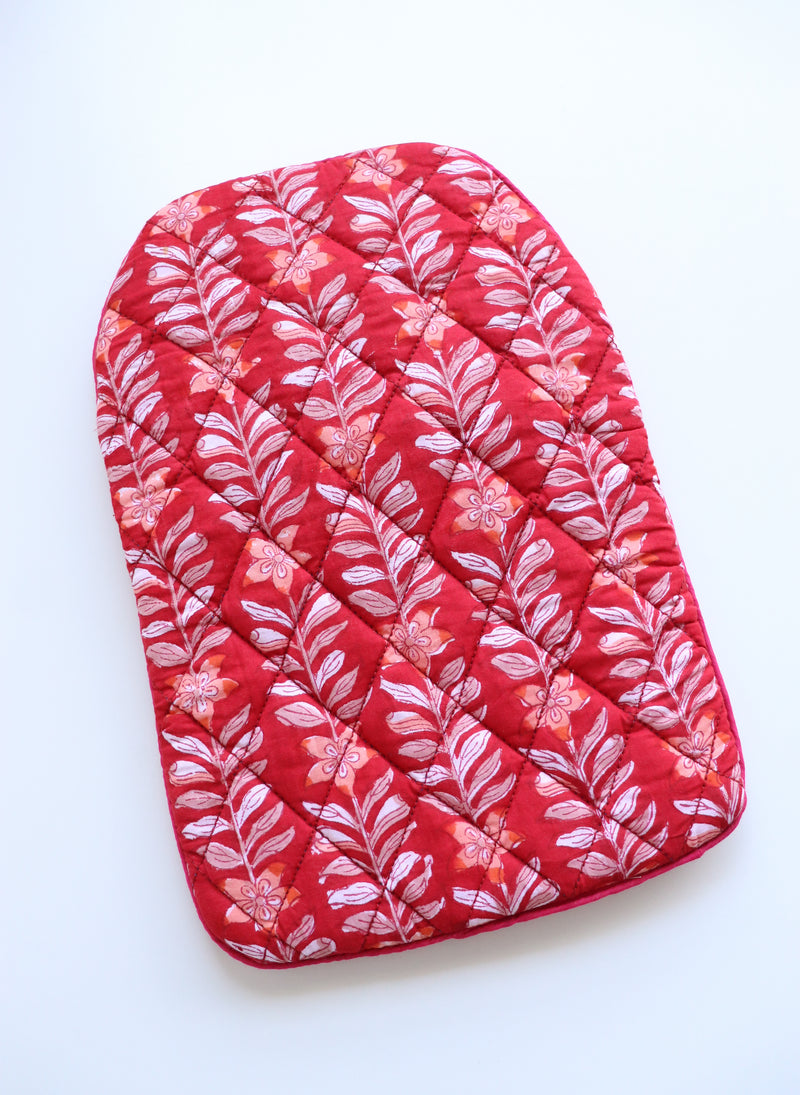 Quilted Hot Water Bag Covers - Block print hot water bottle covers - Red floral