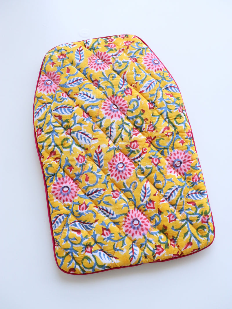 Quilted Hot Water Bag Covers - Block print hot water bottle covers - Yellow Trellis