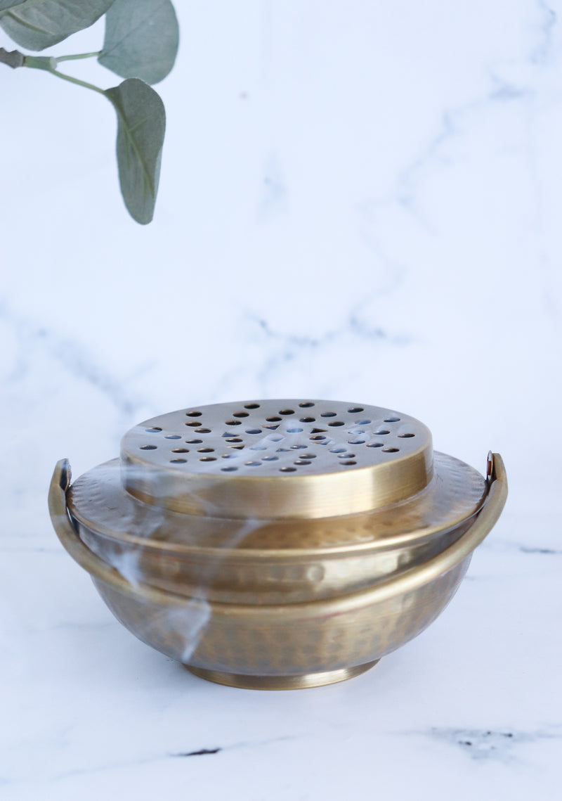 Brass dhoop incense burner - Handcrafted loban burner - Prithvi