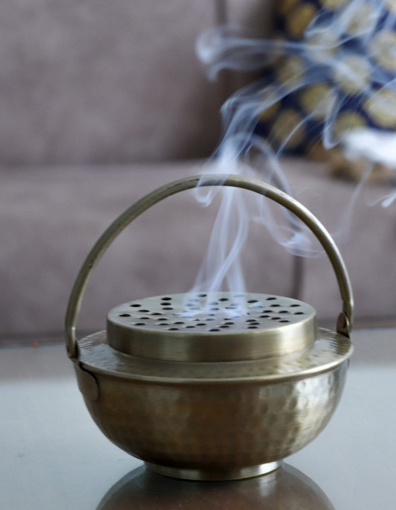 Brass dhoop incense burner - Handcrafted loban burner - Prithvi