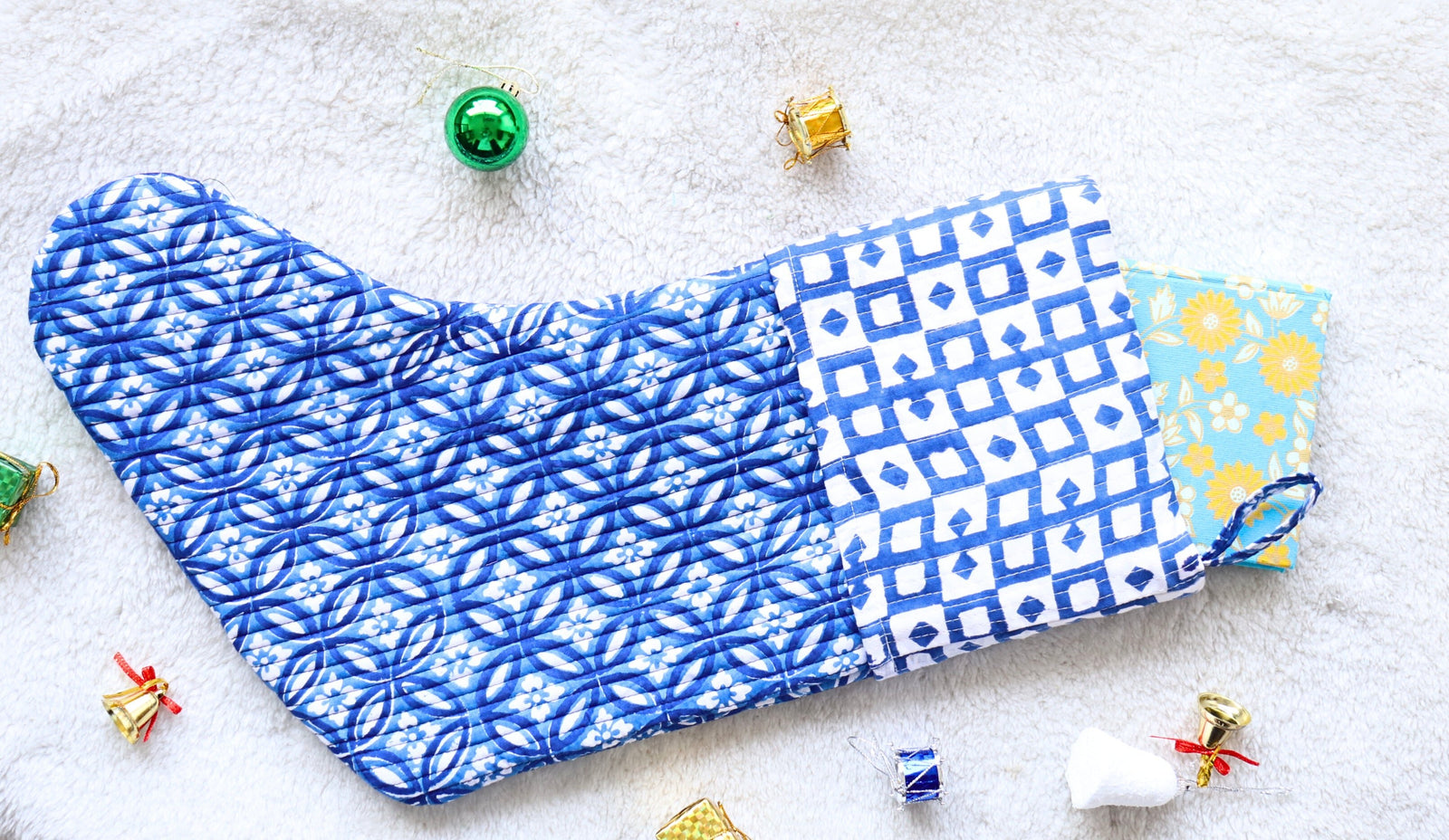 Gingerbread Block Print Christmas Stocking - Quilted Cotton - back view