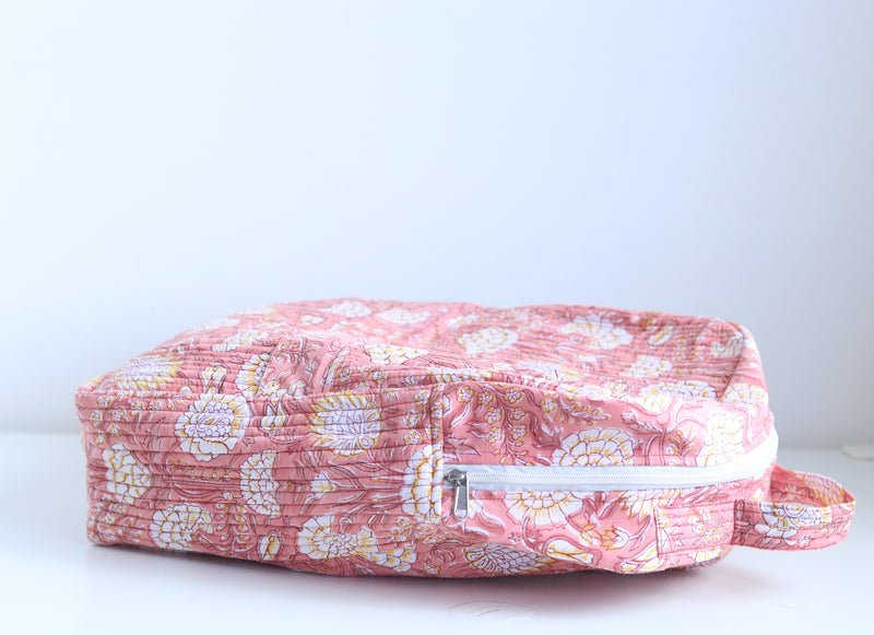 Quilted block print back pack - Laptop back pack - Peach floral