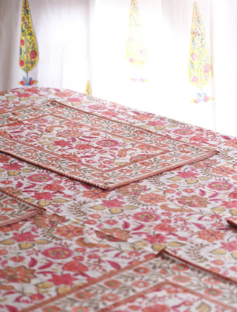 Orange Blossom tablecloth - 8 seater block print table cover - 60x120 inches