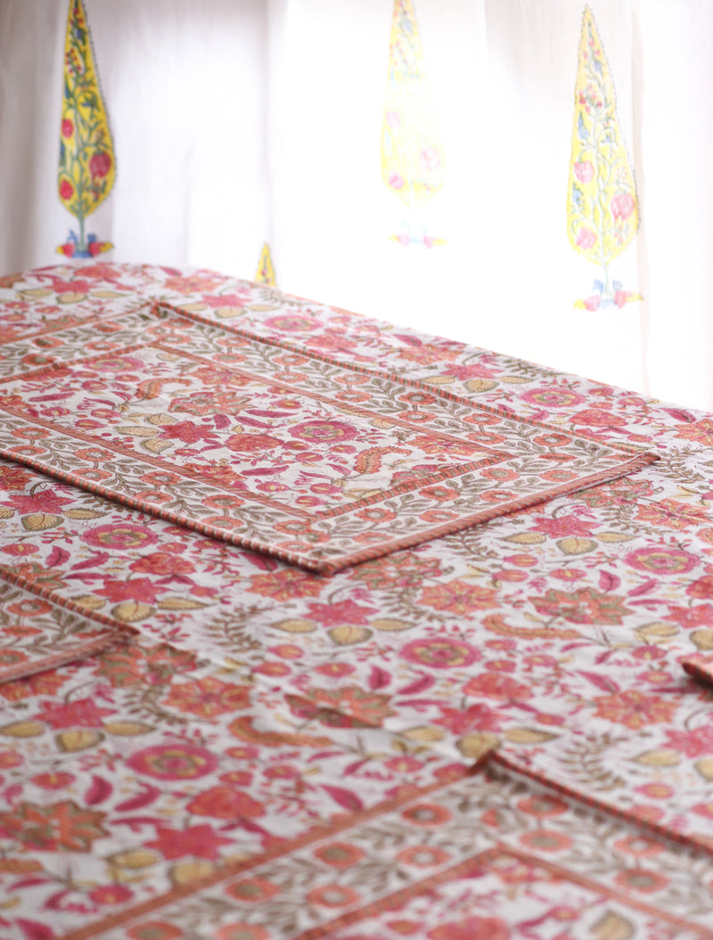 Orange Blossom tablecloth - 6 seater block print table cover - 60x90 inches