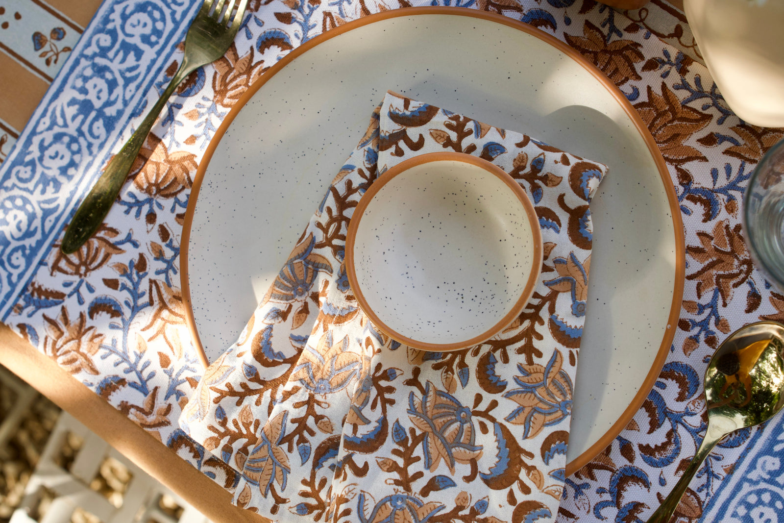 Mocha Mornings Block print napkins - Dinner napkins - set of 6 napkins - Brown and Blue - Napkins by Kari by Kriti
