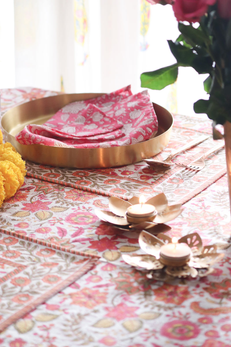 Orange blossom Block print napkins - Light weight dinner napkins - set of 6 napkins