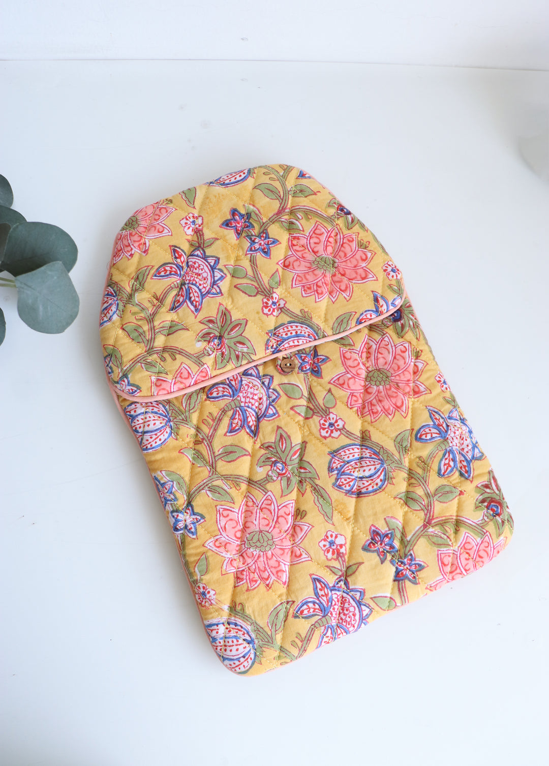 Quilted Hot Water Bag Covers - Block print hot water bottle covers - Yellow Daisies