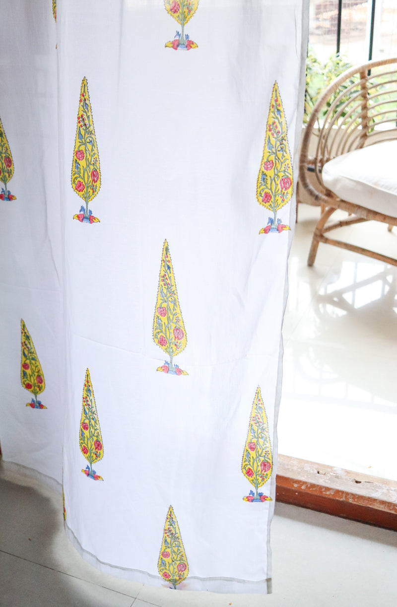 Yellow cypress tree curtains - Sheer Mul curtains - Cotton Mulmul curtains