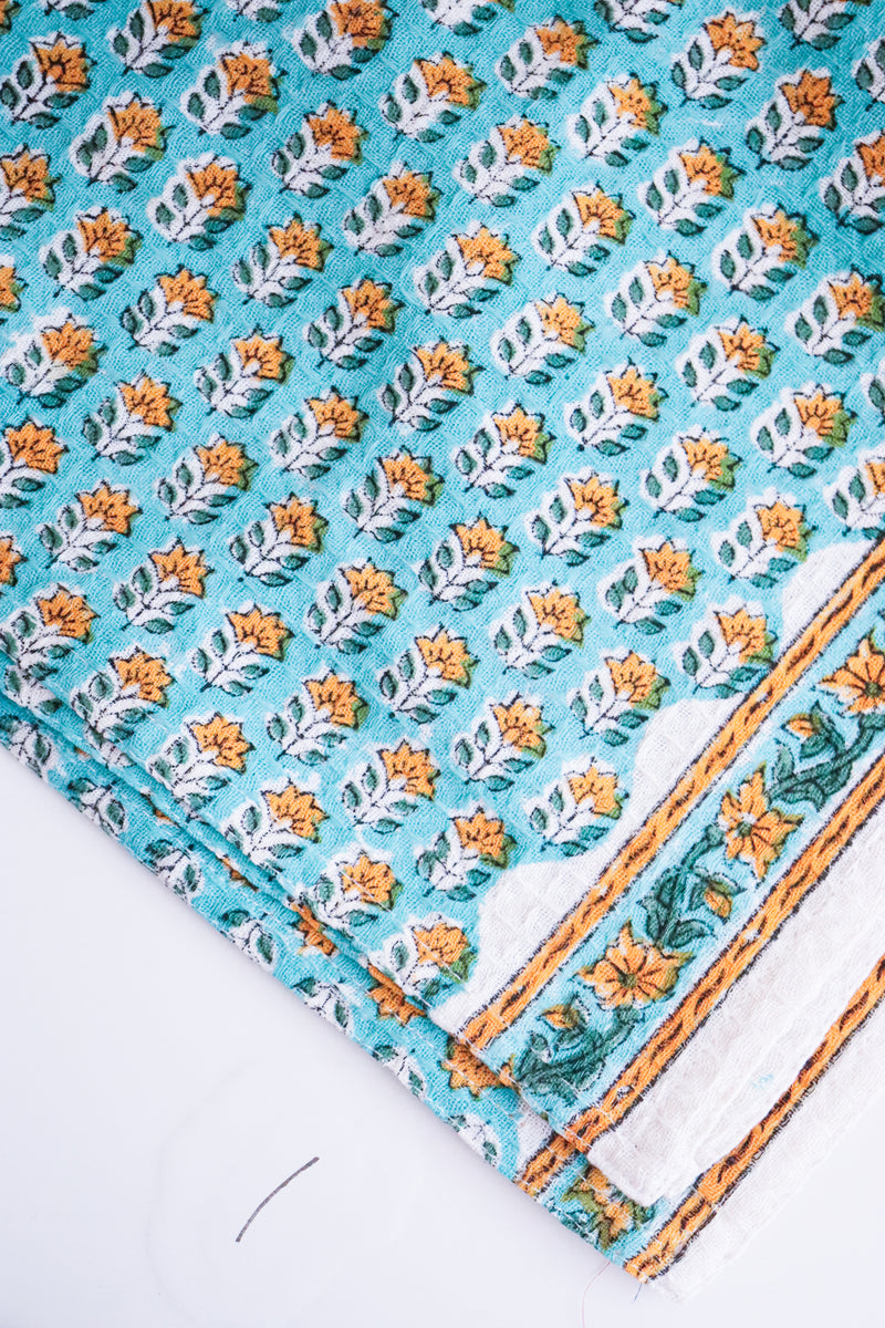 Set of 2 waffle kitchen towels - Block print dish towels - Tea towels - Teal Ditsy