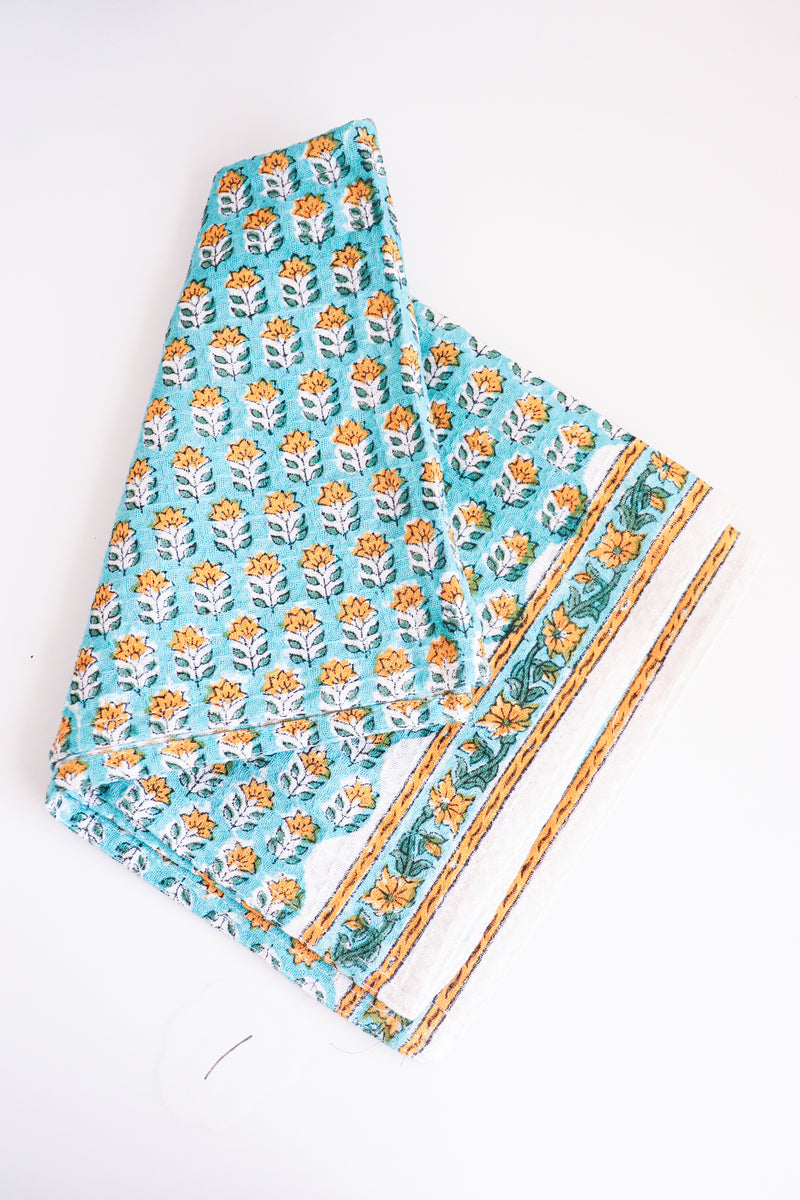 Set of 2 waffle kitchen towels - Block print dish towels - Tea towels - Teal Ditsy