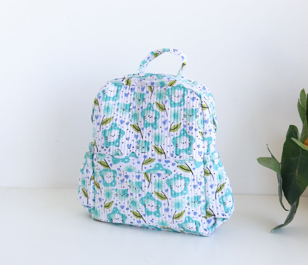 Personalized Kids Quilted back pack - Toddler back pack - Pink and Green Cats