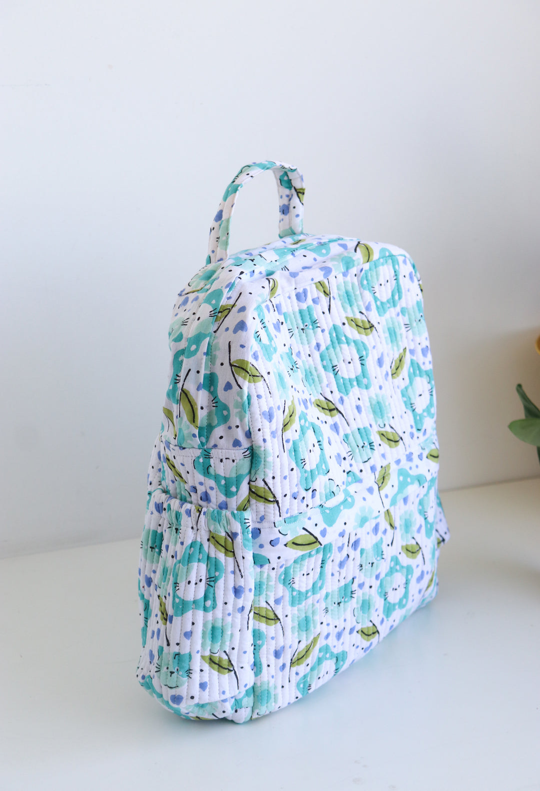 Personalized Kids Quilted back pack - Toddler back pack - Pink and Green Cats