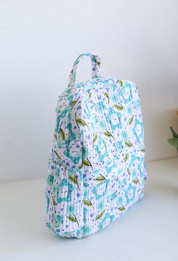 Personalized Kids Quilted back pack - Toddler back pack - Pink and Green Cats