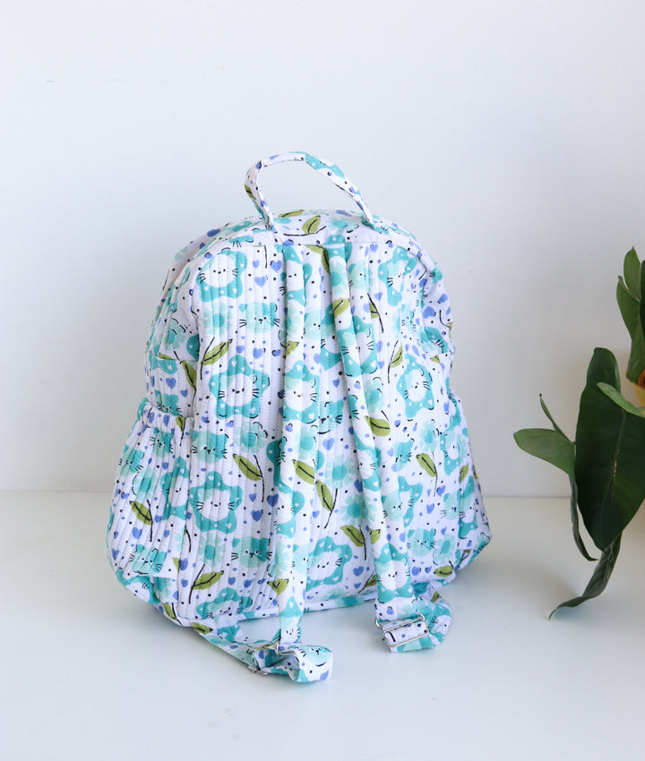 Personalized Kids Quilted back pack - Toddler back pack - Pink and Green Cats