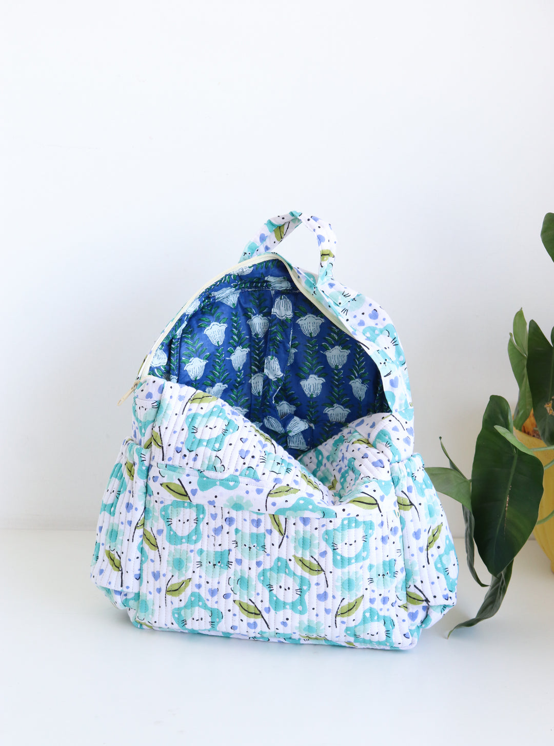 Personalized Kids Quilted back pack - Toddler back pack - Pink and Green Cats